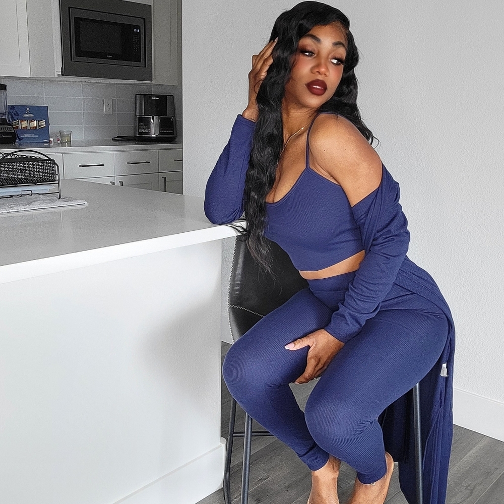 Ribbed three piece leggings and cardigan set